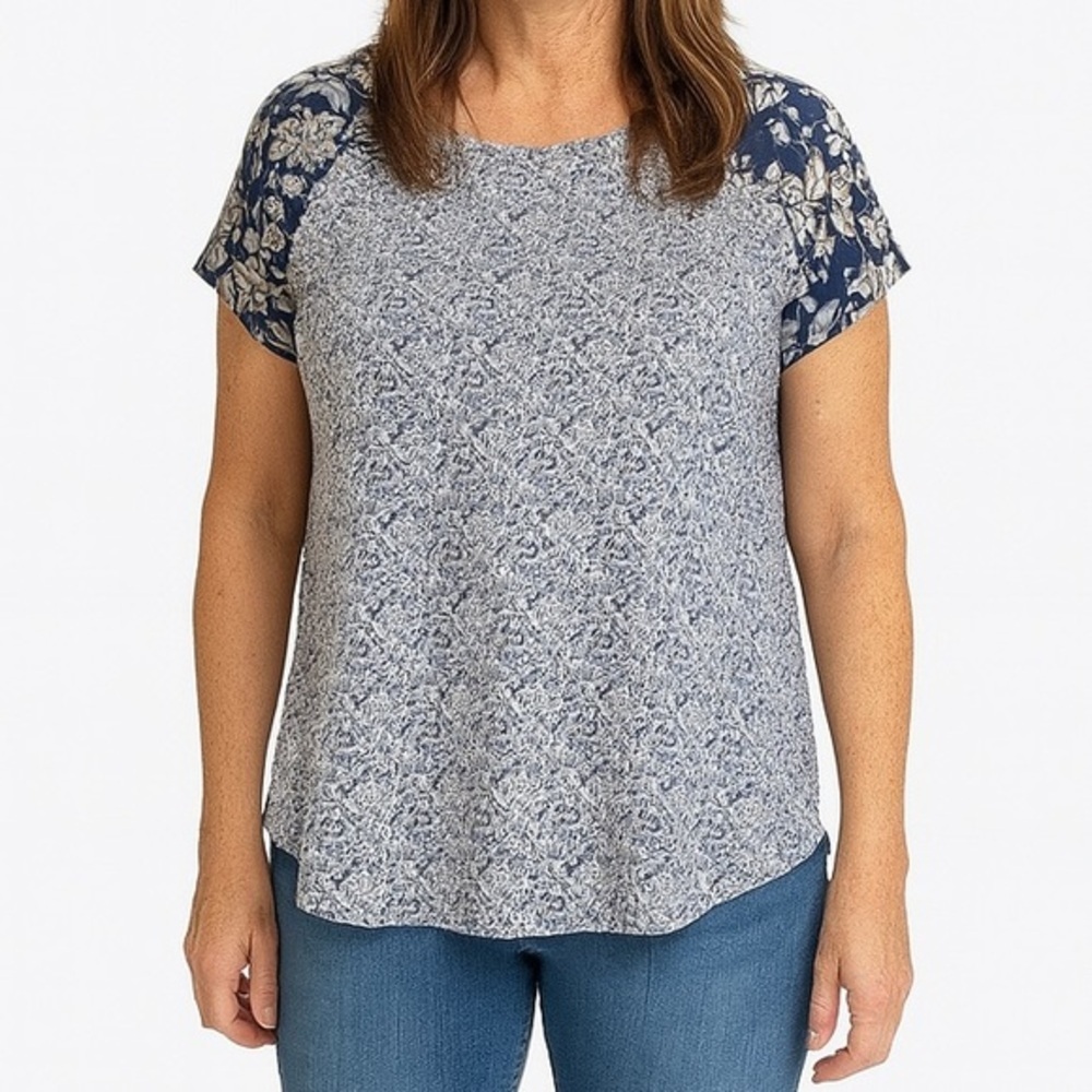 Lucky Brand Navy and White Floral Top